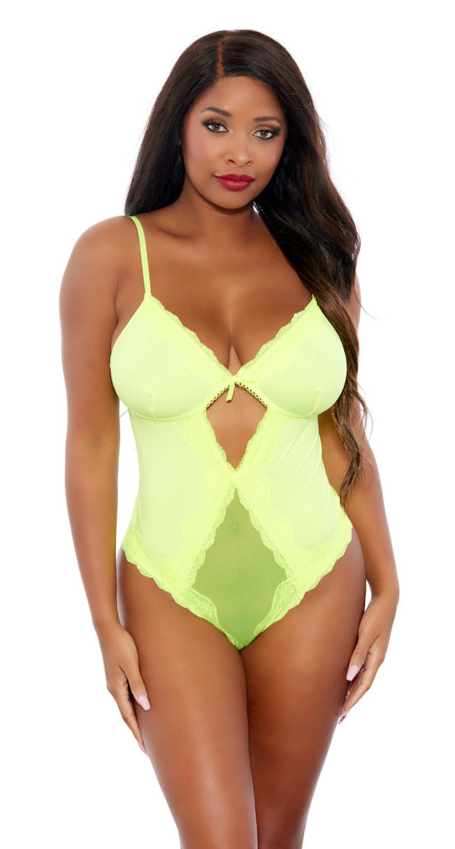 Neon Green Mesh Back Bodysuit Plus-Size