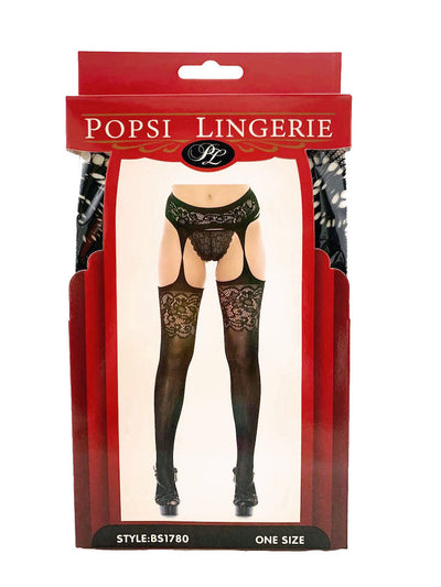 Black Lace Garter With Pantyhose (BOXED)