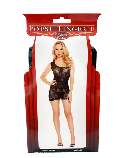 One-Shoulder Fishnet And Lace Bodystocking Dress (BOXED)
