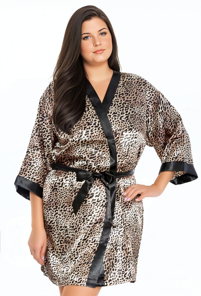 Satin Print Kimono Robe Plus-Size
