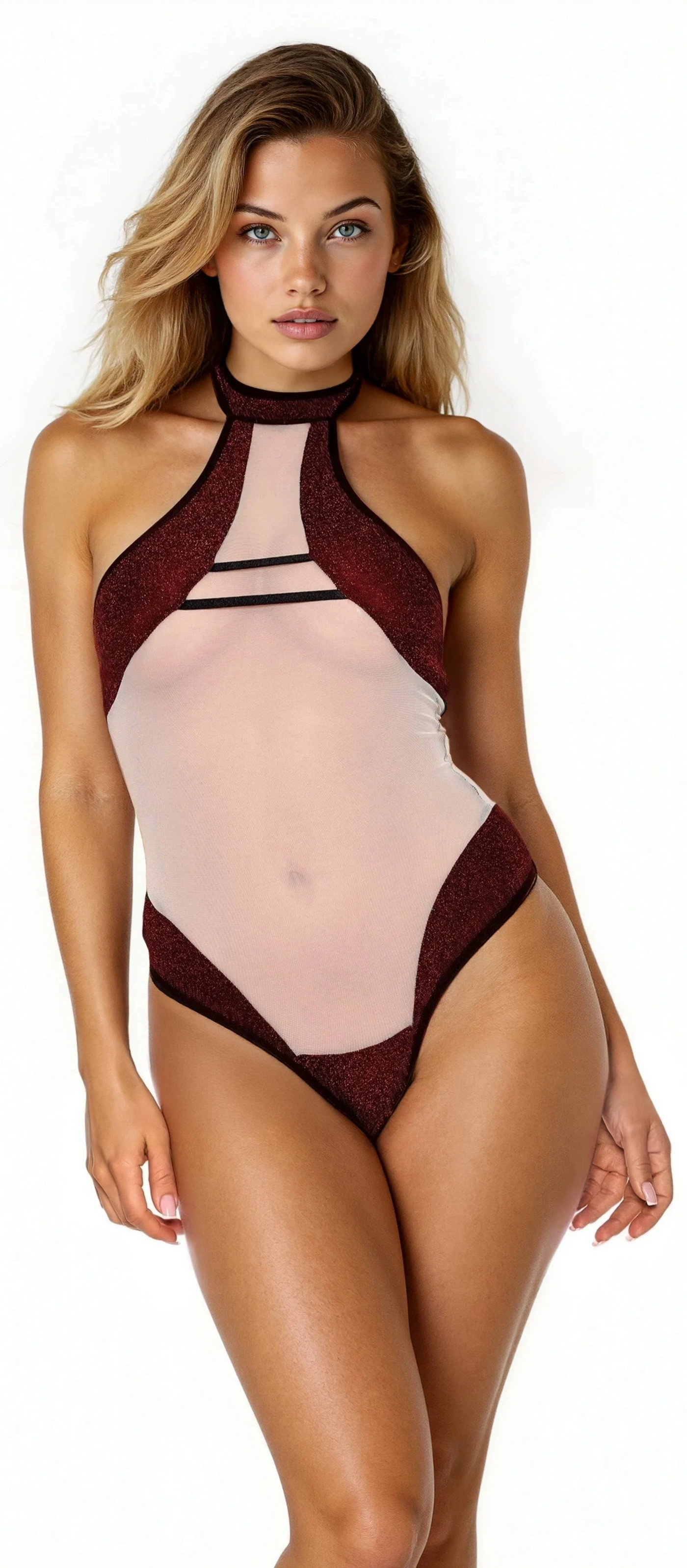 Sparkle Mesh Halter Bodysuit