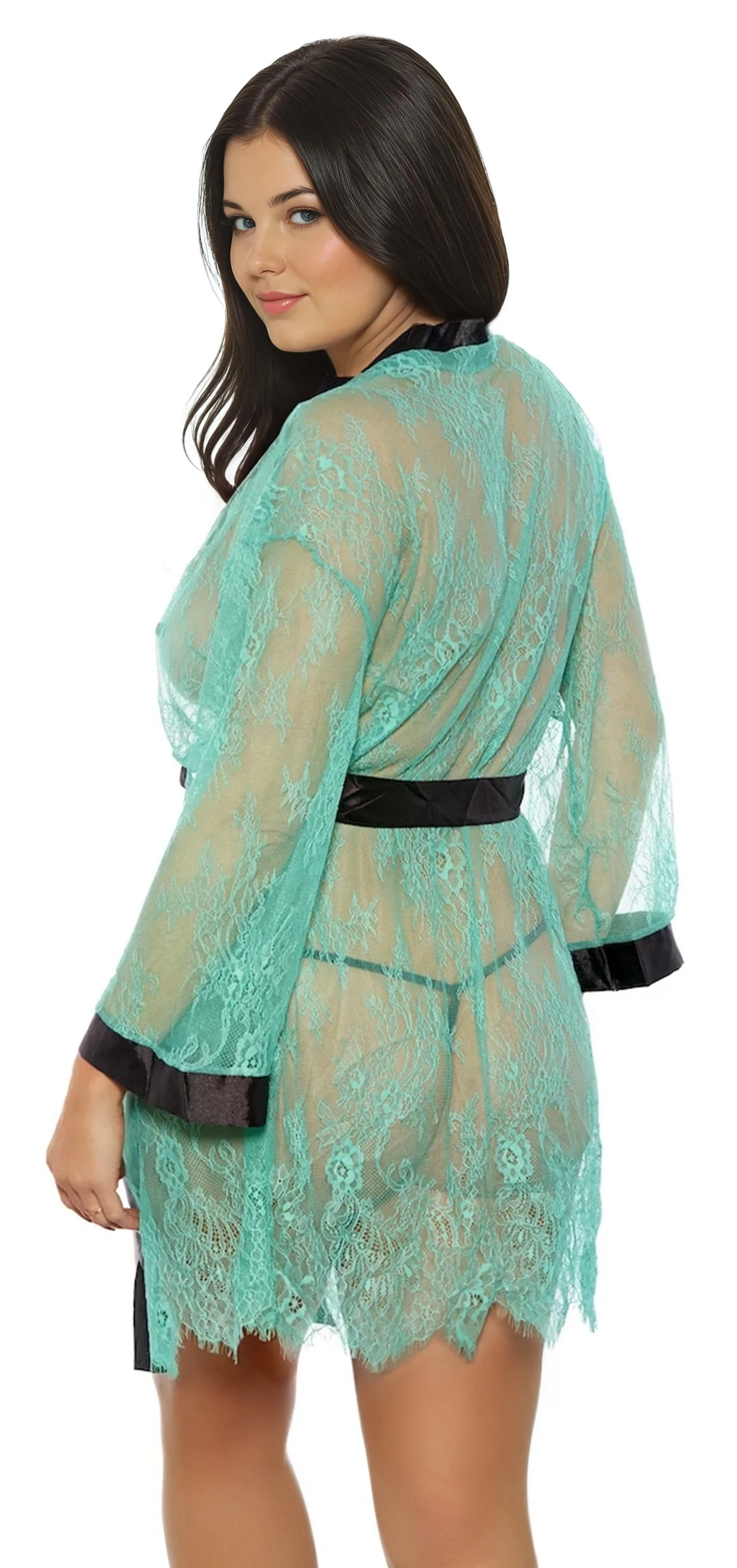 Green And Black Lace Robe Plus-Size