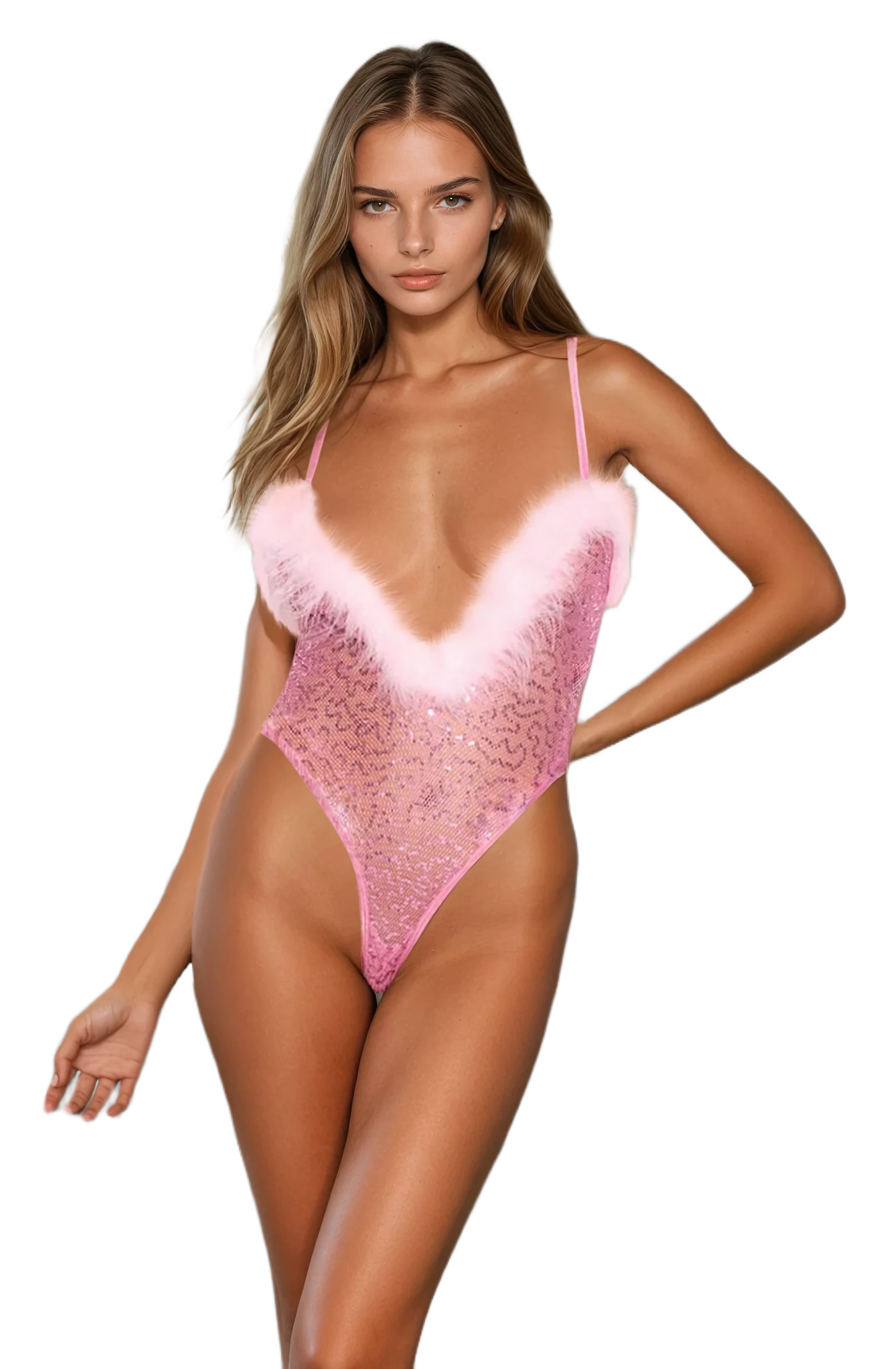Pink Sparkle Fur Trim Bodysuit