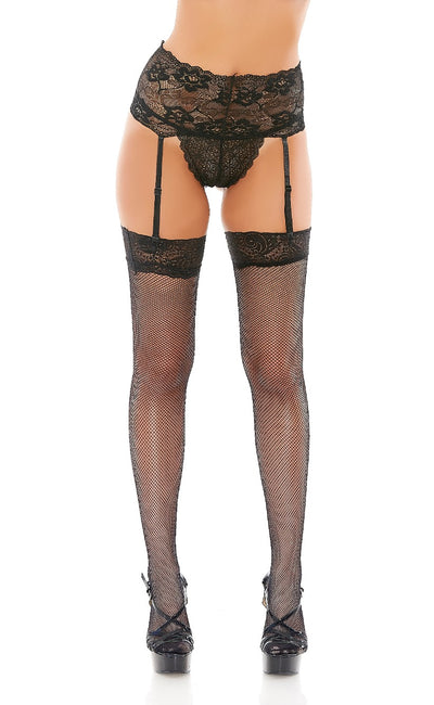 Black Lace Trim Garter With Pantyhose (BOXED)