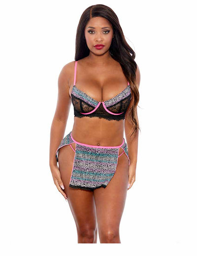 Leopard Rainbow Three Piece Skirt Set