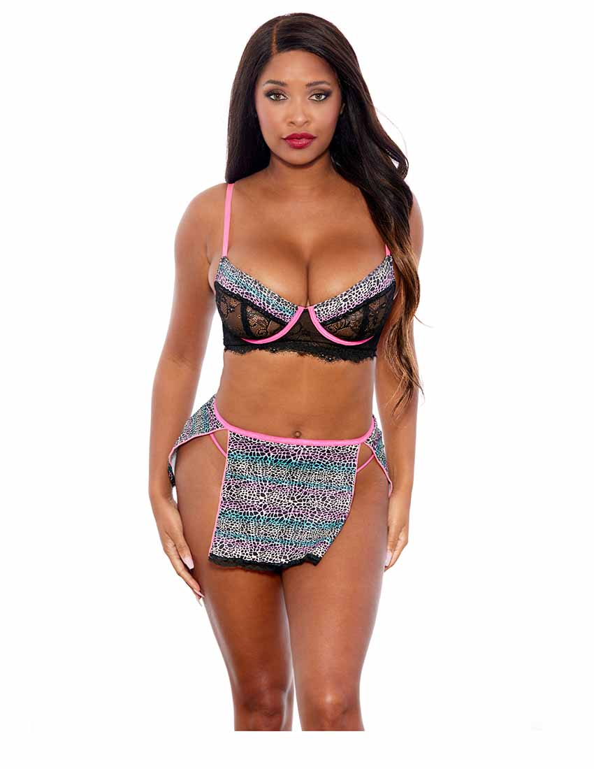 Leopard Rainbow Three Piece Skirt Set