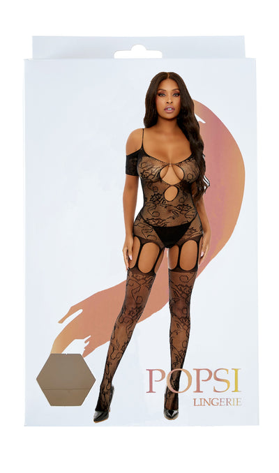 All Over Lace And Fishnet Bodystocking With Legs (BOXED)