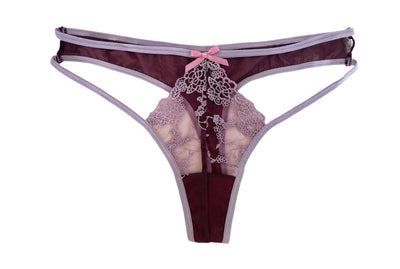 Embroidered Mesh Thong