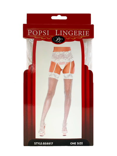 White Lace Trim Garter With Pantyhose (BOXED)