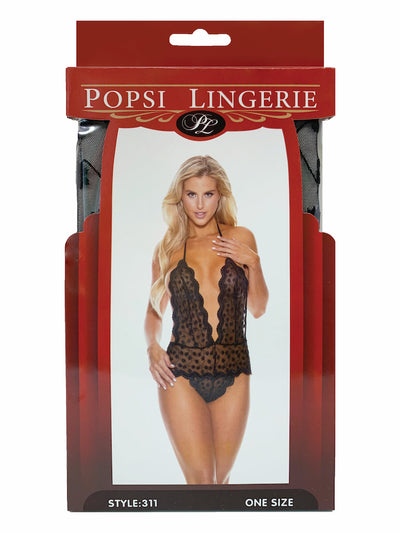 Embroidery Lace Teddy With Open Back (BOXED)