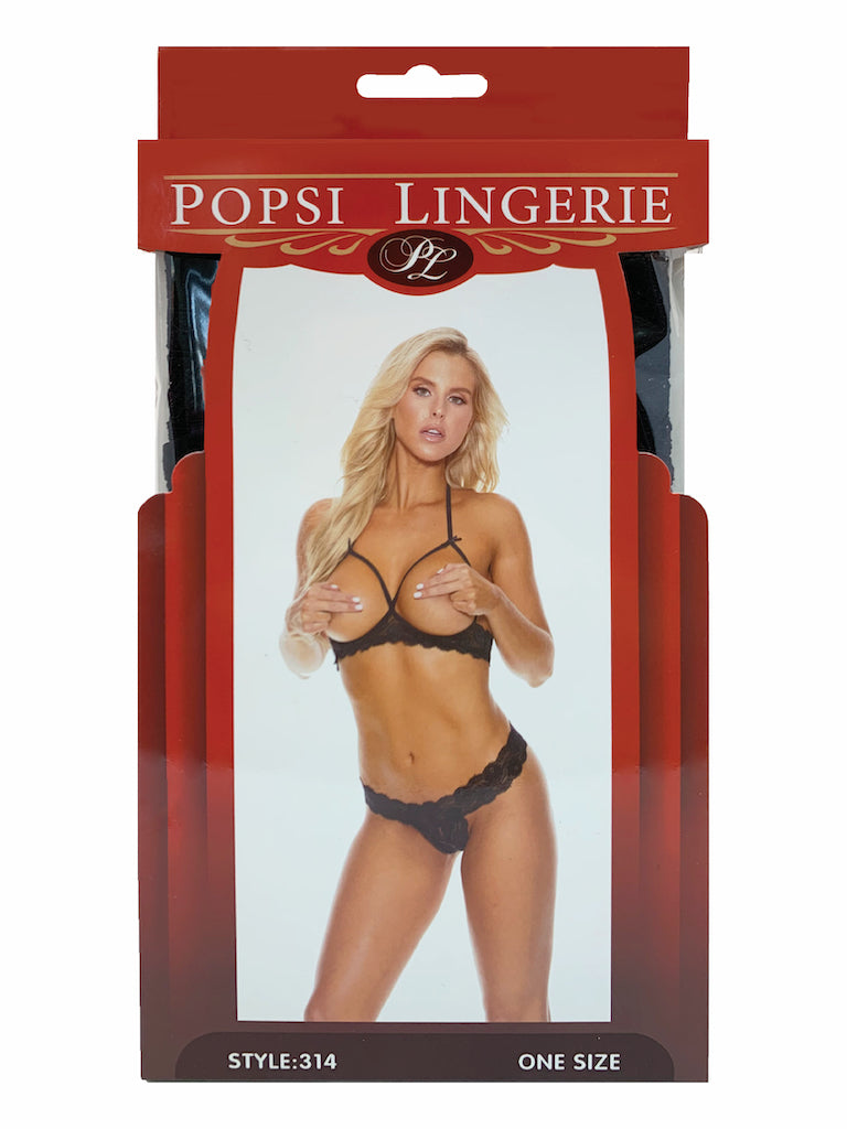 Lace Open Cup Bra With Crotchless Panty