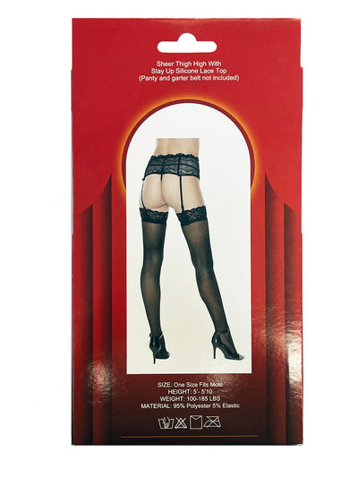 Sheer Thigh High With Silicone Lace Top (BOXED)